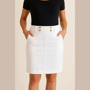Lauren Ralph Lauren Women's White Pencil Skirt Gold Buttons